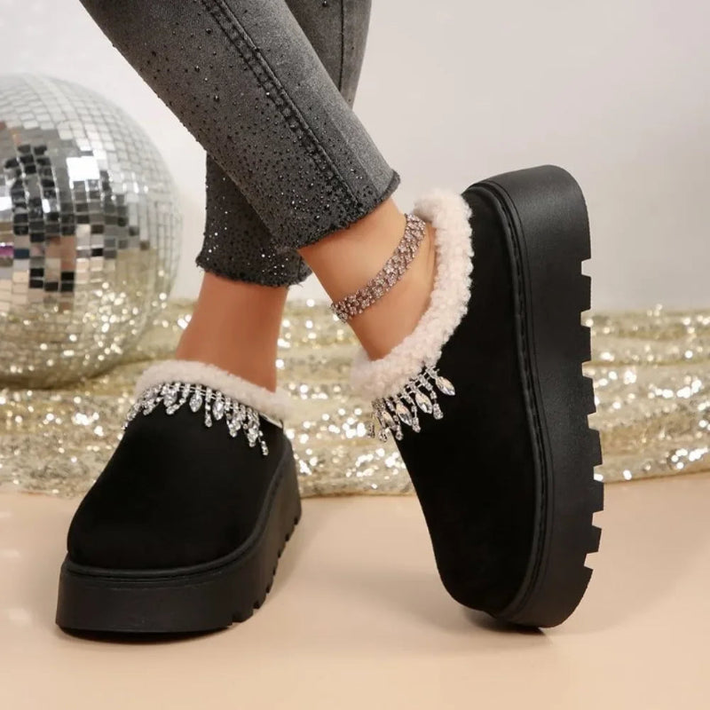 Rhinestone platform slippers bottom view showing anti-slip platform outsole