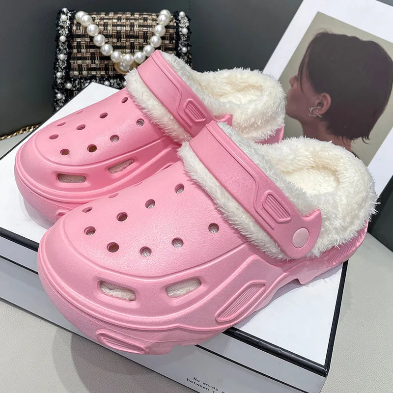 Winter cushioned slippers interior view with plush cozy lining