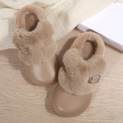 Waterproof furry clogs available in multiple colors for winter outdoor wear