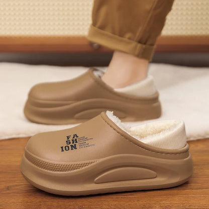 Women men winter slippers with plush lining interior