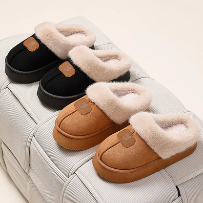 Plush cotton winter slippers side view with breathable natural fiber design