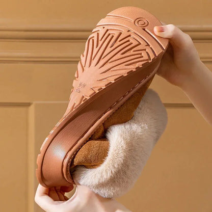 Close-up of cotton winter slippers soft natural cotton interior lining