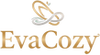 EvaCozy logo with a decorative element on a white background