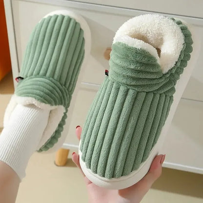 Winter plush slippers side view showing waterproof anti-slip sole