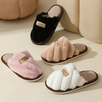 Pink fluffy slippers in solid color with flat heel and lightweight cushioned sole