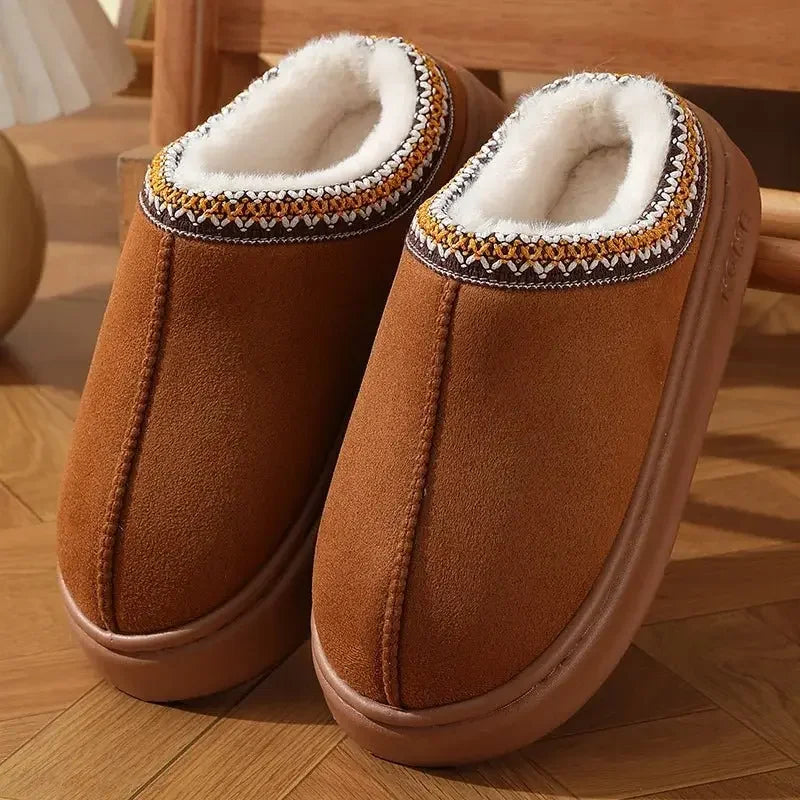 White plush platform slippers with waterproof platform base