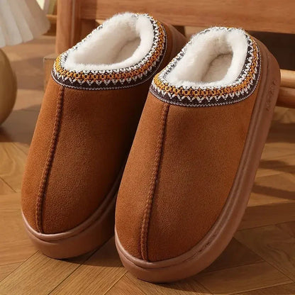 White plush platform slippers with waterproof platform base