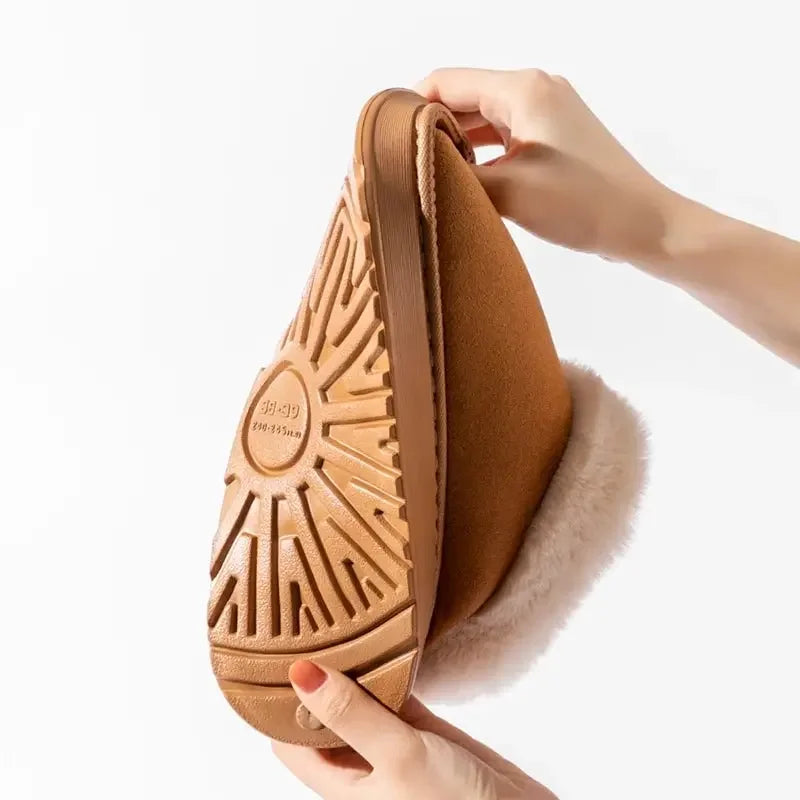 Non-slip house slippers on feet showing comfortable secure fit