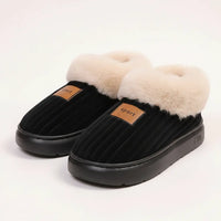Close-up of EvaCozy warm house slippers showing premium plush texture and comfort