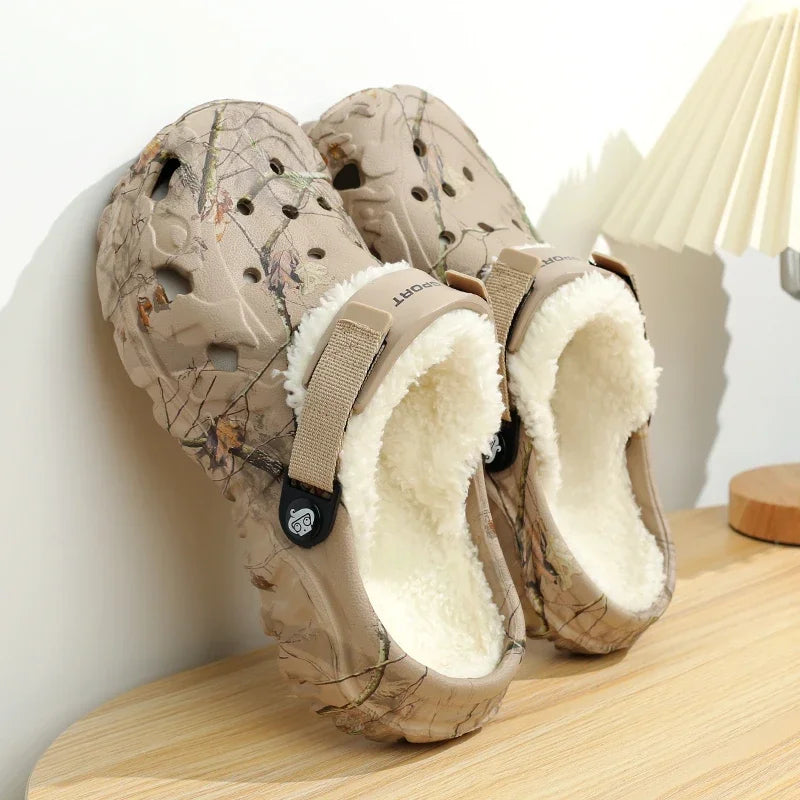 Winter Garden Clogs for Men – Warm Plush Fur Outdoor Slippers EvaCozy